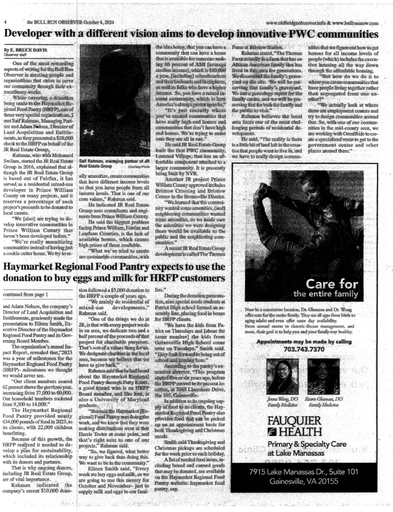 JR Real Estate Sponsors Haymarket Regional Food Pantry JR Real Estate